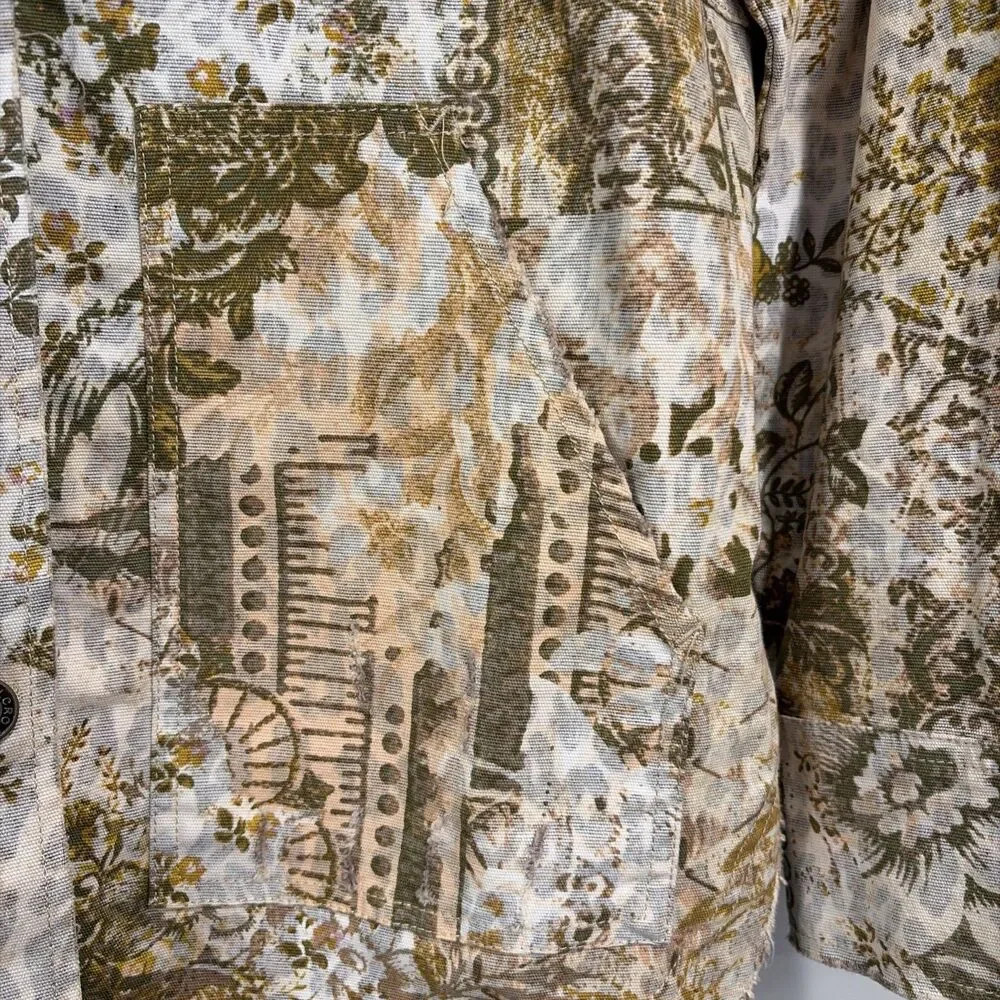 Pilcro Anthropologie The Fielder Mixed Media Distressed Patchwork Shacket Sz S